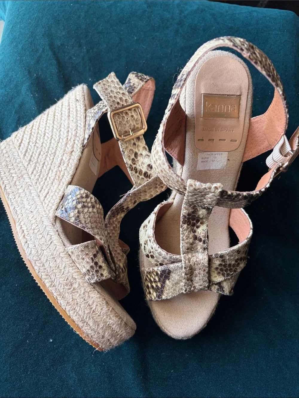 Kanna Beige Snake-Print Women’s Wedge Sandals